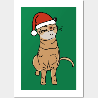 Christmas Kitty Cat in Santa Hat Posters and Art